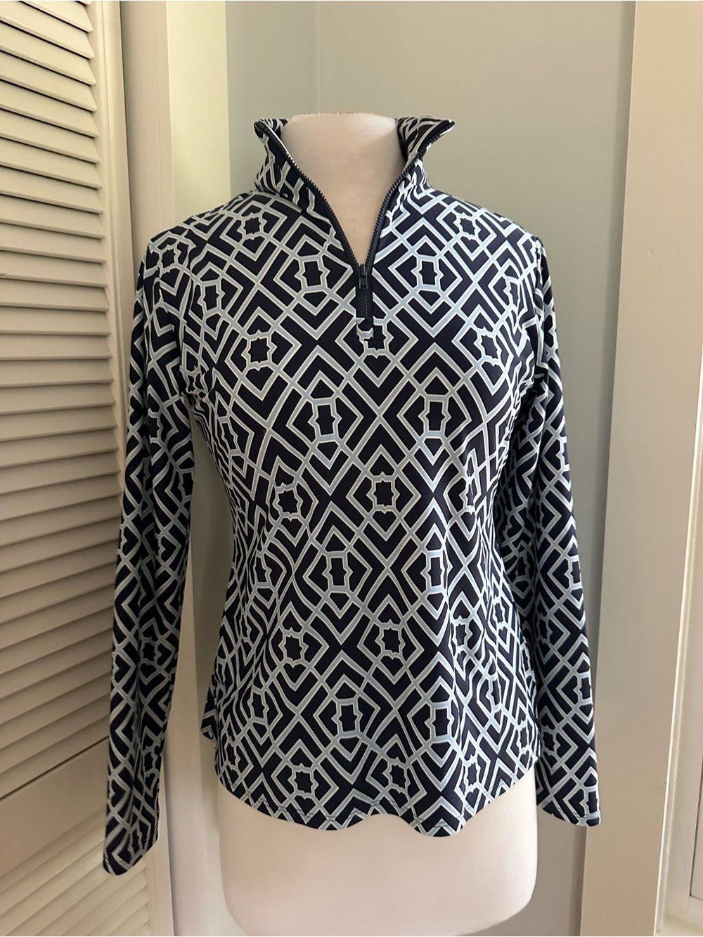 Jude Connally Geometric Quarter-Zip Women’s Top - Navy & White
